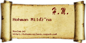 Hohman Miléna névjegykártya